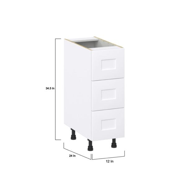 Jasmine Painted Warm White  Shaker Assembled Base Cabinet with Three 10 in. Drawers (12 in. W X 34.5 in. H X 24 in. D)