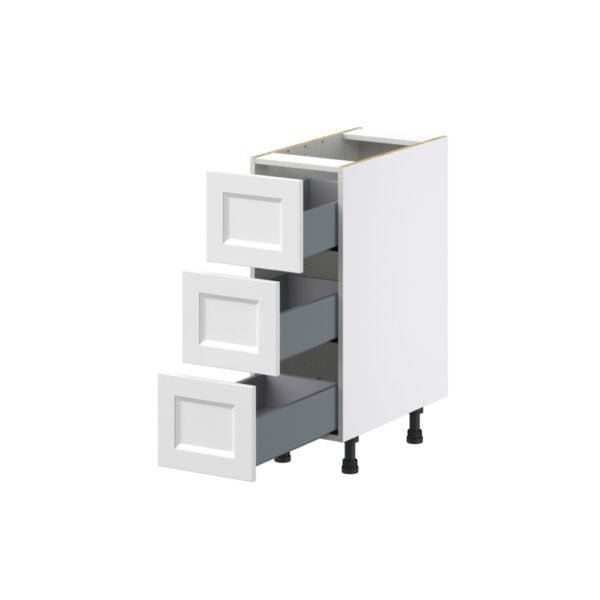 Magnolia Painted Bright White Recessed Assembled Base Cabinet with Three 10 in. Drawers (12 in. W X 34.5 in. H X 24 in. D)