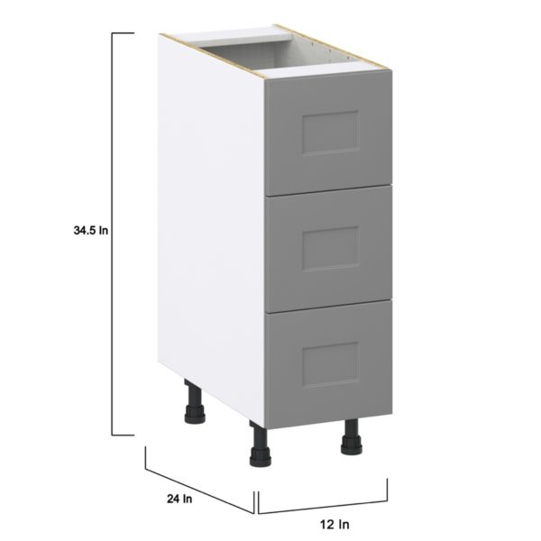 Willow Painted Slate Gray  Shaker Assembled Base Cabinet with Three 10 in. Drawers (12 in. W X 34.5 in. H X 24 in. D)