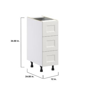 Wisteria Painted Light Gray Recessed Assembled Base Cabinet with Three 10 in. Drawers (12 in. W X 34.5 in. H X 24 in. D)