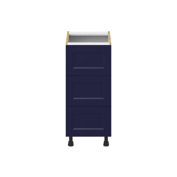 Camellia Painted Midnight Blue Recessed Assembled Base Cabinet with Three 10 in. Drawers (15 in. W x 34.5 in. H x 24 in. D)