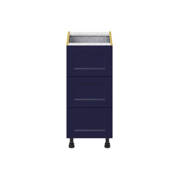 Camellia Painted Midnight Blue Recessed Assembled Base Cabinet with Three 10 in. Drawers and 1 Inner Drawer (15 in. W x 34.5 in. H x 24 in. D)