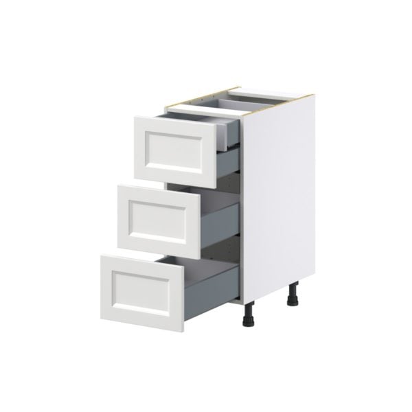 Magnolia Painted Bright White Recessed Assembled Base Cabinet with Three 10 in. Drawers and 1 Inner Drawer (15 in. W x 34.5 in. H x 24 in. D)