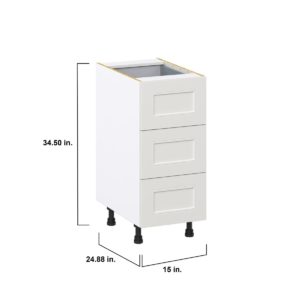 Wisteria Painted Light Gray Recessed Assembled Base Cabinet with Three 10 in. Drawers and 1 Inner Drawer (15 in. W x 34.5 in. H x 24 in. D)