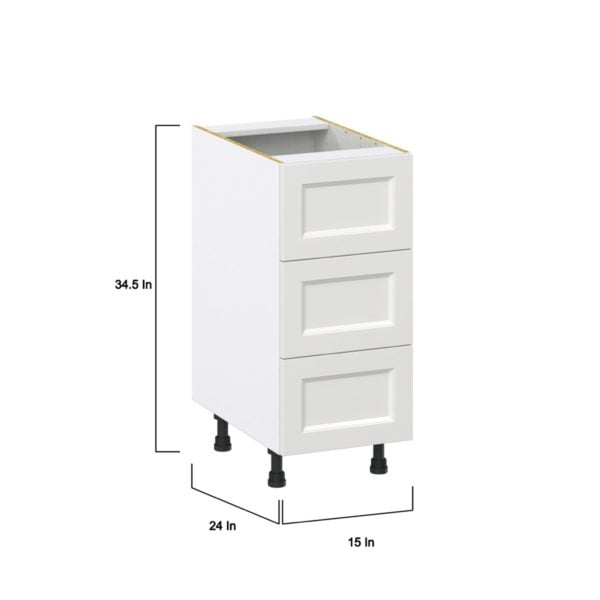 Magnolia Painted Bright White Recessed Assembled Base Cabinet with Three 10 in. Drawers (15 in. W x 34.5 in. H x 24 in. D)