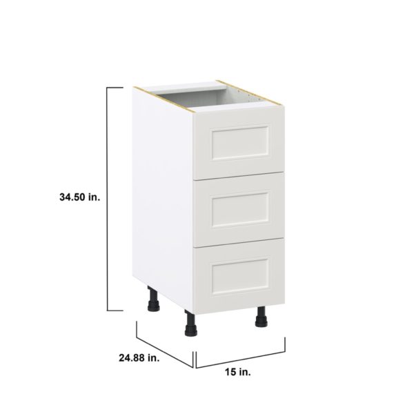 Wisteria Painted Light Gray Recessed Assembled Base Cabinet with Three 10 in. Drawers (15 in. W x 34.5 in. H x 24 in. D)