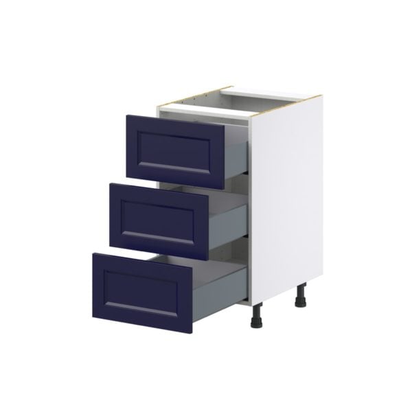 Camellia Painted Midnight Blue Recessed Assembled Base Cabinet with Three 10 in. Drawers (18 in. W x 34.5 in. H x 24 in. D)