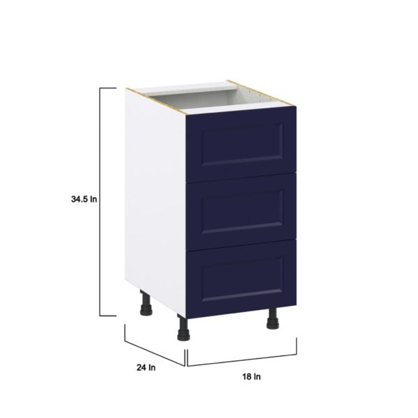 Camellia Painted Midnight Blue Recessed Assembled Base Cabinet with Three 10 in. Drawers (18 in. W x 34.5 in. H x 24 in. D)