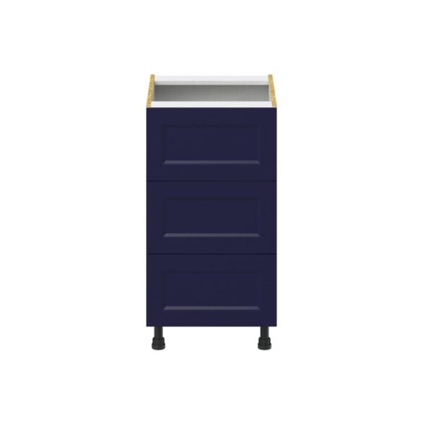 Camellia Painted Midnight Blue Recessed Assembled Base Cabinet with Three 10 in. Drawers (18 in. W x 34.5 in. H x 24 in. D)