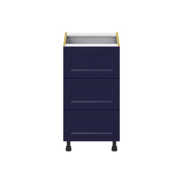 Camellia Painted Midnight Blue Recessed Assembled Base Cabinet with Three 10 in. Drawers and 1 Inner Drawer (18 in. W x 34.5 in. H x 24 in. D)