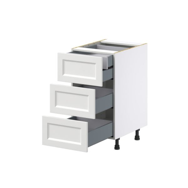 Magnolia Painted Bright White Recessed Assembled Base Cabinet with Three 10 in. Drawers and 1 Inner Drawer (18 in. W x 34.5 in. H x 24 in. D)