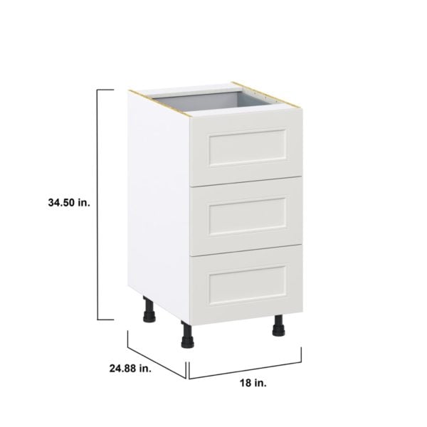 Wisteria Painted Light Gray Recessed Assembled Base Cabinet with Three 10 in. Drawers and 1 Inner Drawer (18 in. W x 34.5 in. H x 24 in. D)