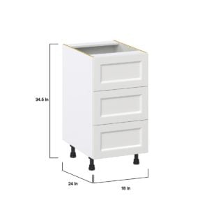 Magnolia Painted Bright White Recessed Assembled Base Cabinet with Three 10 in. Drawers (18 in. W x 34.5 in. H x 24 in. D)