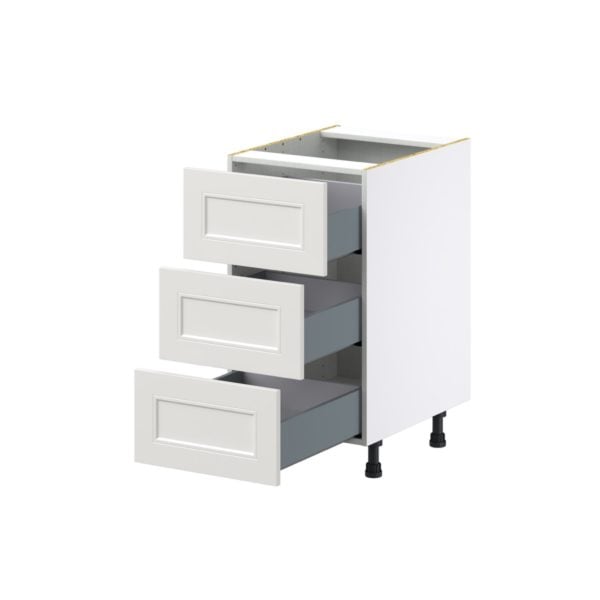 Wisteria Painted Light Gray Recessed Assembled Base Cabinet with Three 10 in. Drawers (18 in. W x 34.5 in. H x 24 in. D)