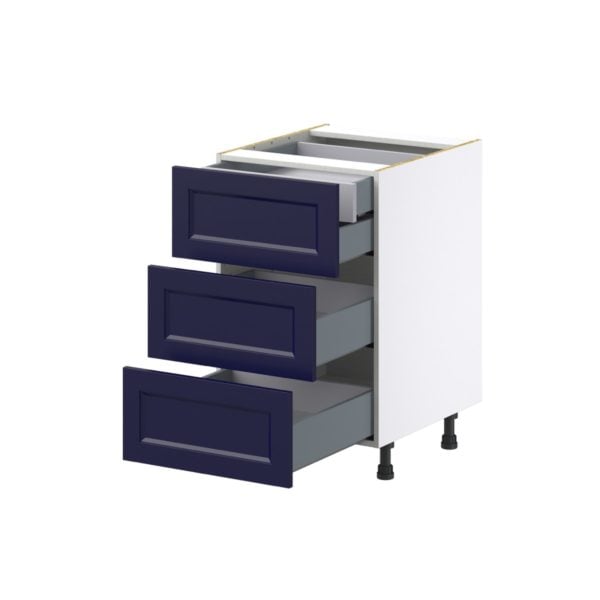 Camellia Painted Midnight Blue Recessed Assembled Base Cabinet with Three 10 in. Drawers and a Inner Drawer (21 in. W X 34.5 in. H X 24 in. D)