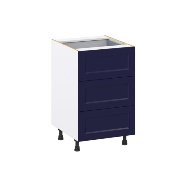 Camellia Painted Midnight Blue Recessed Assembled Base Cabinet with Three 10 in. Drawers and a Inner Drawer (21 in. W X 34.5 in. H X 24 in. D)