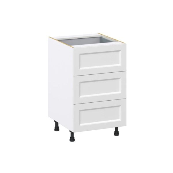 Magnolia Painted Bright White Recessed Assembled Base Cabinet with Three 10 in. Drawers and a Inner Drawer (21 in. W X 34.5 in. H X 24 in. D)