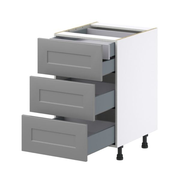 Willow Painted Slate Gray  Shaker Assembled Base Cabinet with Three 10 in. Drawers and a Inner Drawer (21 in. W X 34.5 in. H X 24 in. D)