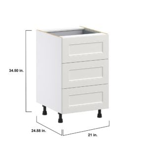 Wisteria Painted Light Gray Recessed Assembled Base Cabinet with Three 10 in. Drawers and a Inner Drawer (21 in. W X 34.5 in. H X 24 in. D)