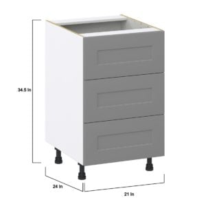 Willow Painted Slate Gray  Shaker Assembled Base Cabinet with Three 10 in. Drawers (21 in. W X 34.5 in. H X 24 in. D)