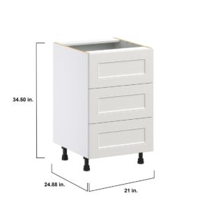 Wisteria Painted Light Gray Recessed Assembled Base Cabinet with Three 10 in. Drawers (21 in. W X 34.5 in. H X 24 in. D)