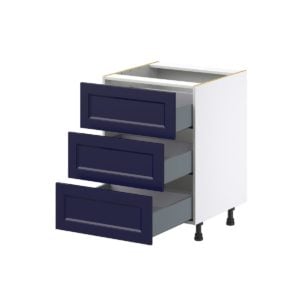 Camellia Painted Midnight Blue Recessed Assembled Base Cabinet with Three 10 in. Drawers (24 in. W x 34.5 in. H x 24 in. D)