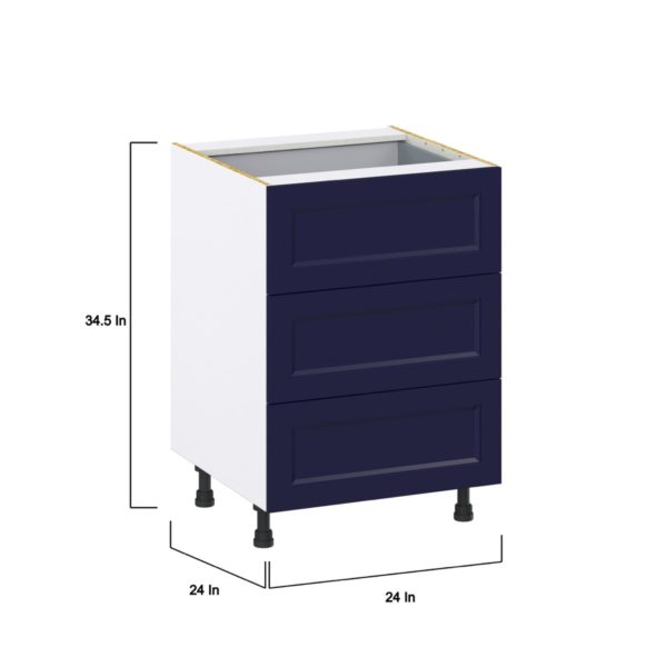 Camellia Painted Midnight Blue Recessed Assembled Base Cabinet with Three 10 in. Drawers and 1 Inner Drawer (24 in. W x 34.5 in. H x 24 in. D)