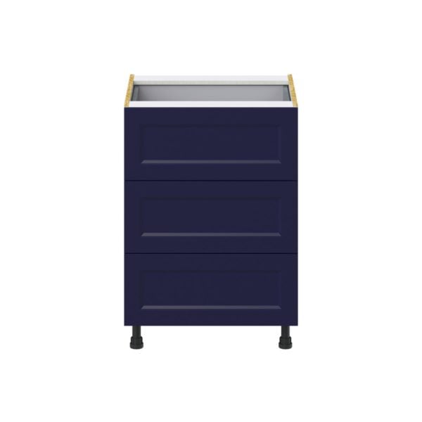 Camellia Painted Midnight Blue Recessed Assembled Base Cabinet with Three 10 in. Drawers and 1 Inner Drawer (24 in. W x 34.5 in. H x 24 in. D)