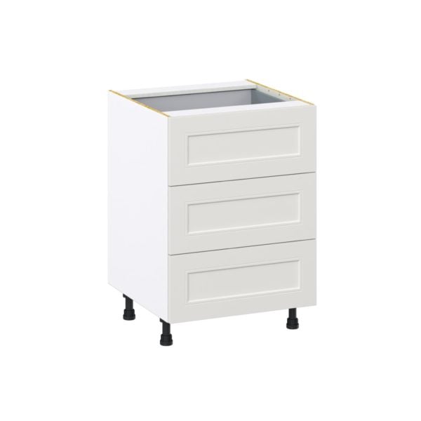 Wisteria Painted Light Gray Recessed Assembled Base Cabinet with Three 10 in. Drawers and 1 Inner Drawer (24 in. W x 34.5 in. H x 24 in. D)