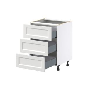 Magnolia Painted Bright White Recessed Assembled Base Cabinet with Three 10 in. Drawers (24 in. W x 34.5 in. H x 24 in. D)