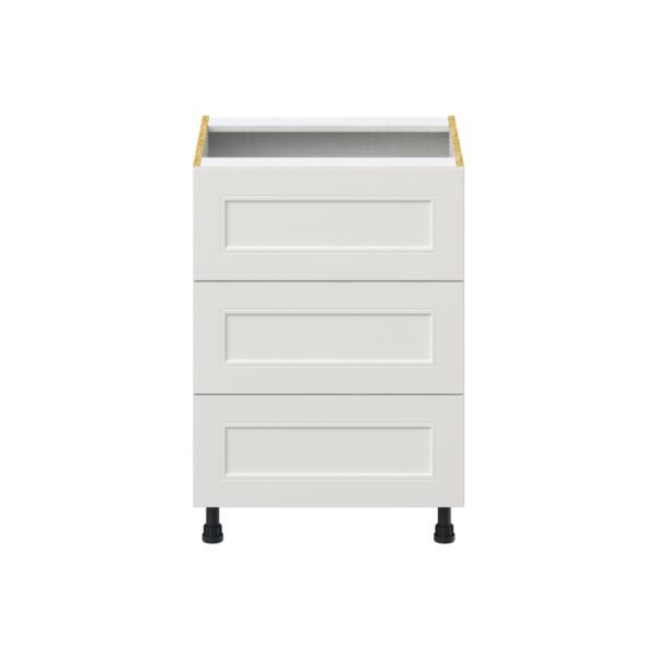 Wisteria Painted Light Gray Recessed Assembled Base Cabinet with Three 10 in. Drawers (24 in. W x 34.5 in. H x 24 in. D)