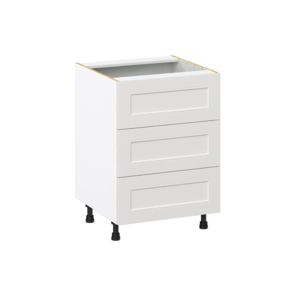 Wisteria Painted Light Gray Recessed Assembled Base Cabinet with Three 10 in. Drawers (24 in. W x 34.5 in. H x 24 in. D)