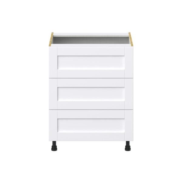 Dahlia Bright White  Shaker Assembled Base Cabinet with Three 10 in. Drawers (27 in. W X 34.5 in. H X 24 in. D)