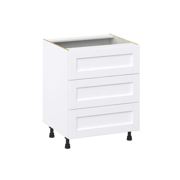 Dahlia Bright White  Shaker Assembled Base Cabinet with Three 10 in. Drawers (27 in. W X 34.5 in. H X 24 in. D)