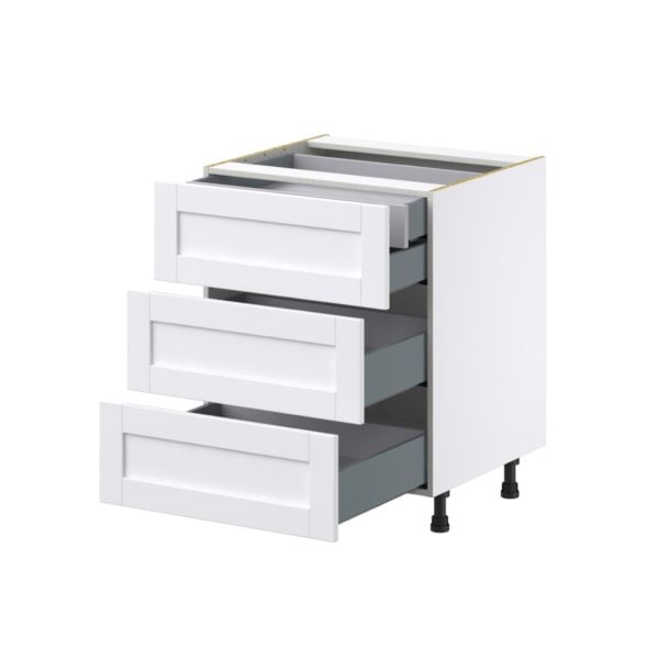 Dahlia Bright White  Shaker Assembled Base Cabinet with 3 Drawers and a Inner Drawer (27 in. W X 34.5 in. H X 24 in. D)