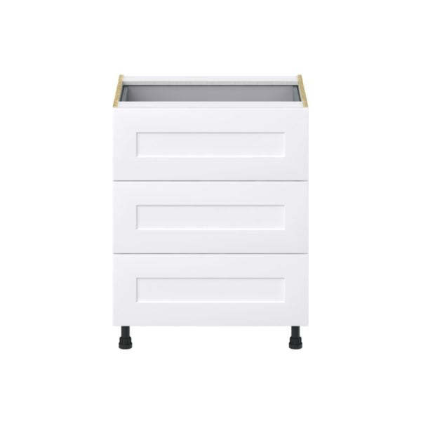 Jasmine Painted Warm White  Shaker Assembled Base Cabinet with 3 Drawers and a Inner Drawer (27 in. W X 34.5 in. H X 24 in. D)