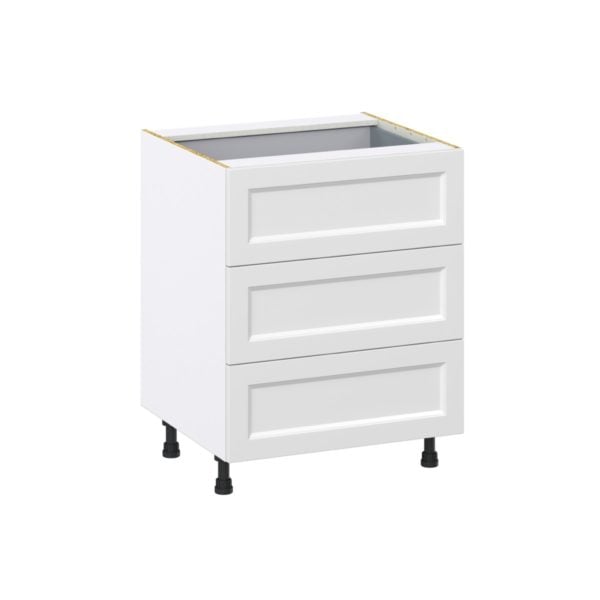 Magnolia Painted Bright White Recessed Assembled Base Cabinet with 3 Drawers and a Inner Drawer (27 in. W X 34.5 in. H X 24 in. D)