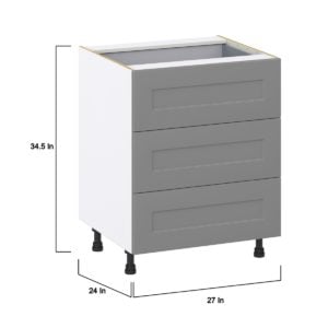 Willow Painted Slate Gray  Shaker Assembled Base Cabinet with 3 Drawers and a Inner Drawer (27 in. W X 34.5 in. H X 24 in. D)