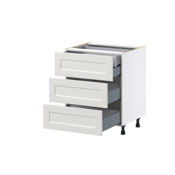 Wisteria Painted Light Gray Recessed Assembled Base Cabinet with 3 Drawers and a Inner Drawer (27 in. W X 34.5 in. H X 24 in. D)