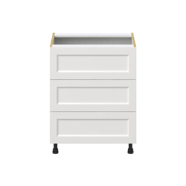 Magnolia Painted Bright White Recessed Assembled Base Cabinet with Three 10 in. Drawers (27 in. W X 34.5 in. H X 24 in. D)