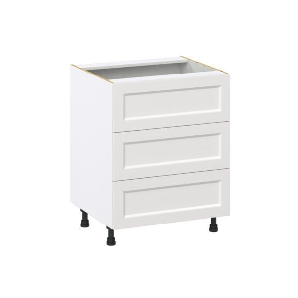 Magnolia Painted Bright White Recessed Assembled Base Cabinet with Three 10 in. Drawers (27 in. W X 34.5 in. H X 24 in. D)