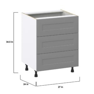 Willow Painted Slate Gray  Shaker Assembled Base Cabinet with Three 10 in. Drawers (27 in. W X 34.5 in. H X 24 in. D)