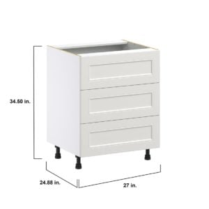 Wisteria Painted Light Gray Recessed Assembled Base Cabinet with Three 10 in. Drawers (27 in. W X 34.5 in. H X 24 in. D)