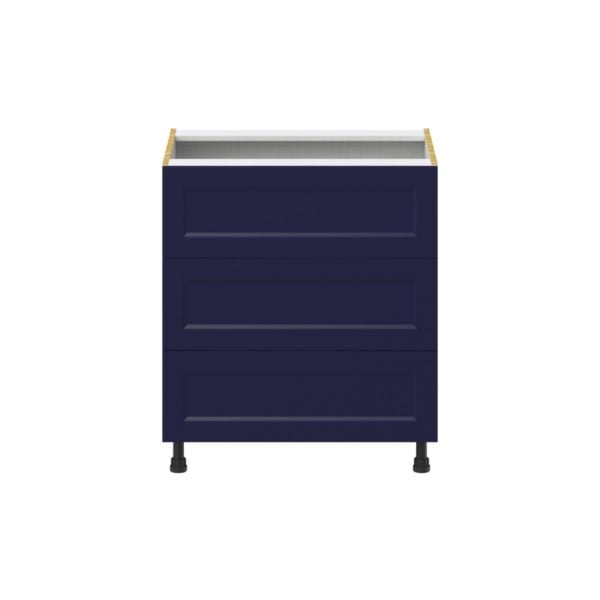 Camellia Painted Midnight Blue Recessed Assembled Base Cabinet with Three 10 in. Drawers (30 in. W x 34.5 in. H x 24 in. D)