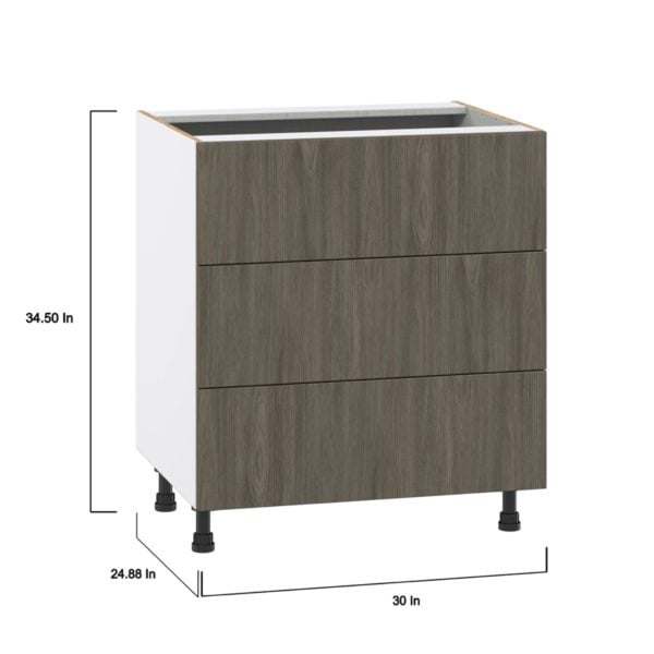 Cordyline Textured Slab Walnut Assembled Base Cabinet with Three 10 in. Drawers (30 in. W x 34.5 in. H x 24 in. D)