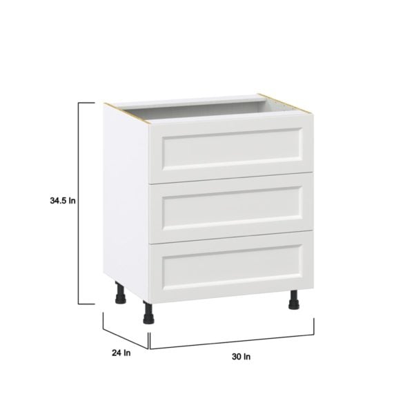 Magnolia Painted Bright White Recessed Assembled Base Cabinet with Three 10 in. Drawers and 1 Inner Drawer (30 in. W x 34.5 in. H x 24 in. D)