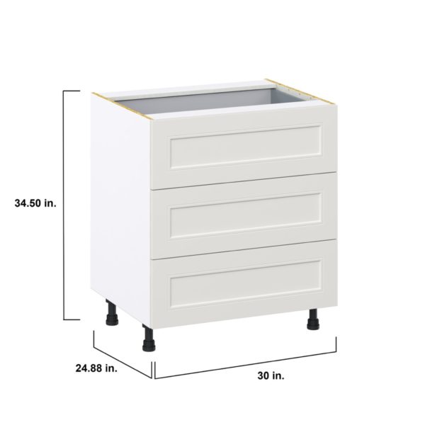 Wisteria Painted Light Gray Recessed Assembled Base Cabinet with Three 10 in. Drawers and 1 Inner Drawer (30 in. W x 34.5 in. H x 24 in. D)