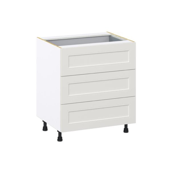 Wisteria Painted Light Gray Recessed Assembled Base Cabinet with Three 10 in. Drawers and 1 Inner Drawer (30 in. W x 34.5 in. H x 24 in. D)