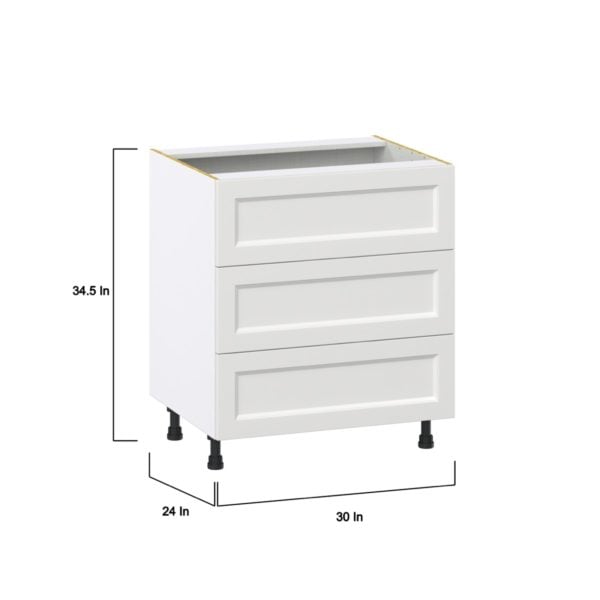 Magnolia Painted Bright White Recessed Assembled Base Cabinet with Three 10 in. Drawers (30 in. W x 34.5 in. H x 24 in. D)