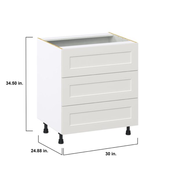 Wisteria Painted Light Gray Recessed Assembled Base Cabinet with Three 10 in. Drawers (30 in. W x 34.5 in. H x 24 in. D)